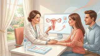 İnfertilite tetkikleri planlayan uzman hekim ve çiftin görüşme anı.