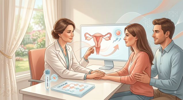 İnfertilite tetkikleri planlayan uzman hekim ve çiftin görüşme anı.