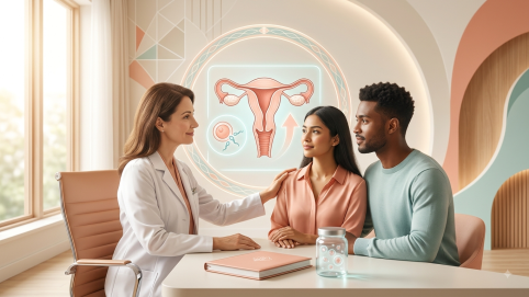 İnfertilite (kısırlık) tedavisi gören bir çiftin uzman doktorla görüşme anı.